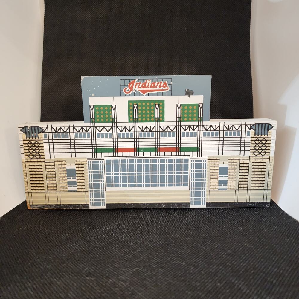Vintage Cleveland Indians Jacobs Field Cats Meow Hand Painted Wood Signed 90s